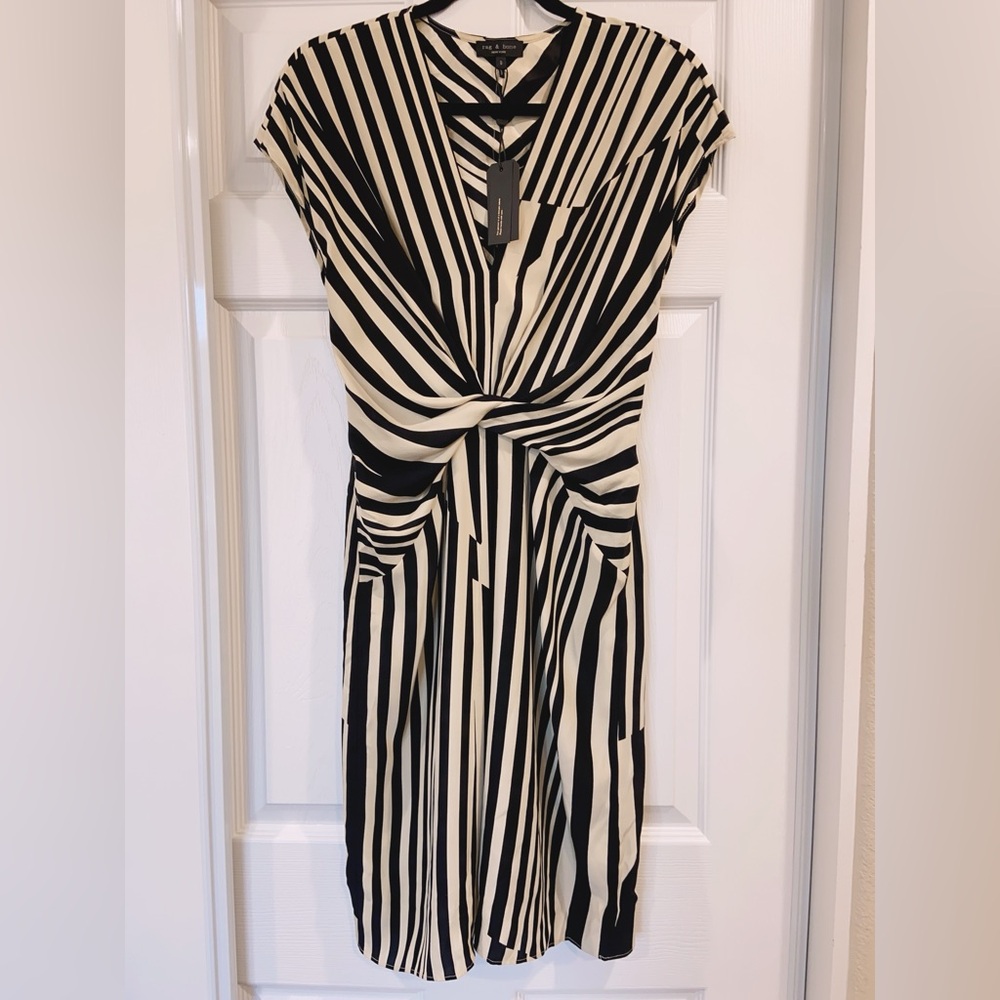 NWT $525 Rag & Bone Beatrice Printed Dress In Gold Stripe - Picture 5 of 9
